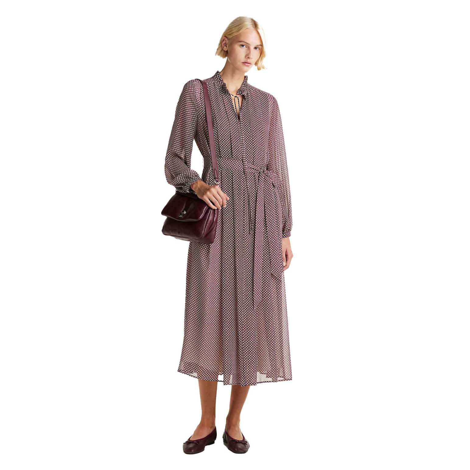 Tommy Hilfiger Ruffle Pleat Belted Long Dress